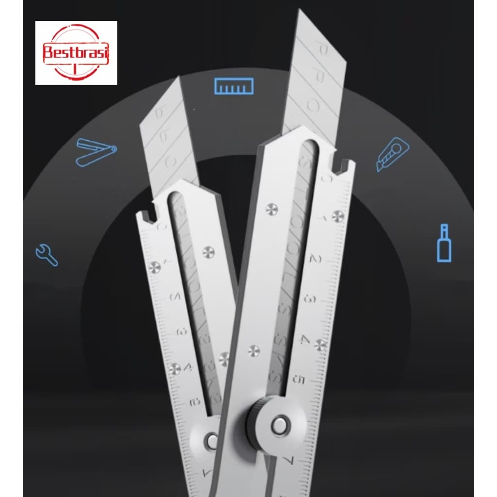 Estilete Profissional 18mm Com Trava Aço Inox Maciço 10 Lâminas