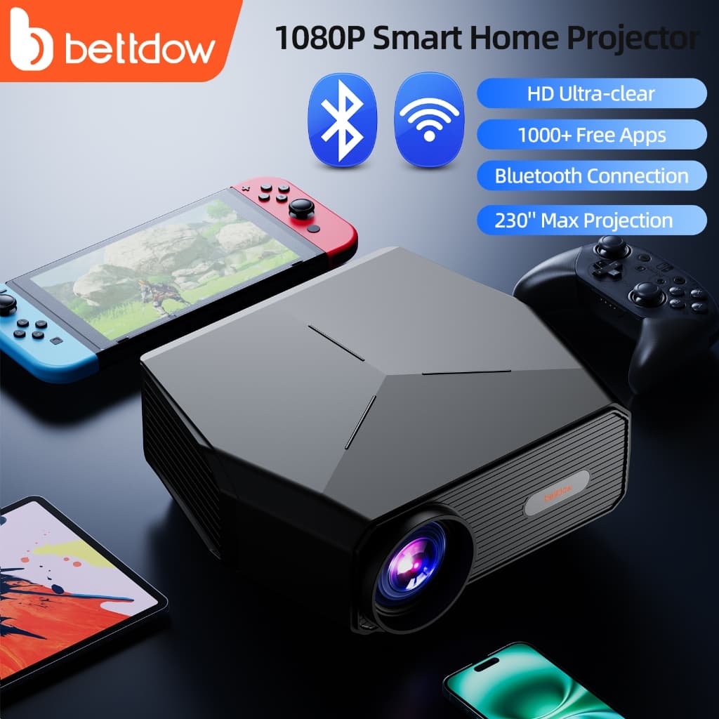 BETTDOW 15500LM Mini Projetor WiFi 8k Full HD 1080p Suporte Para Smartphones Android E