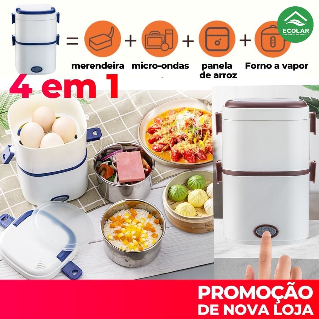 Marmita Elétrica Mini Dupla Função Bivolt 110V/220V/12V Aquecimento Rápido Viagem