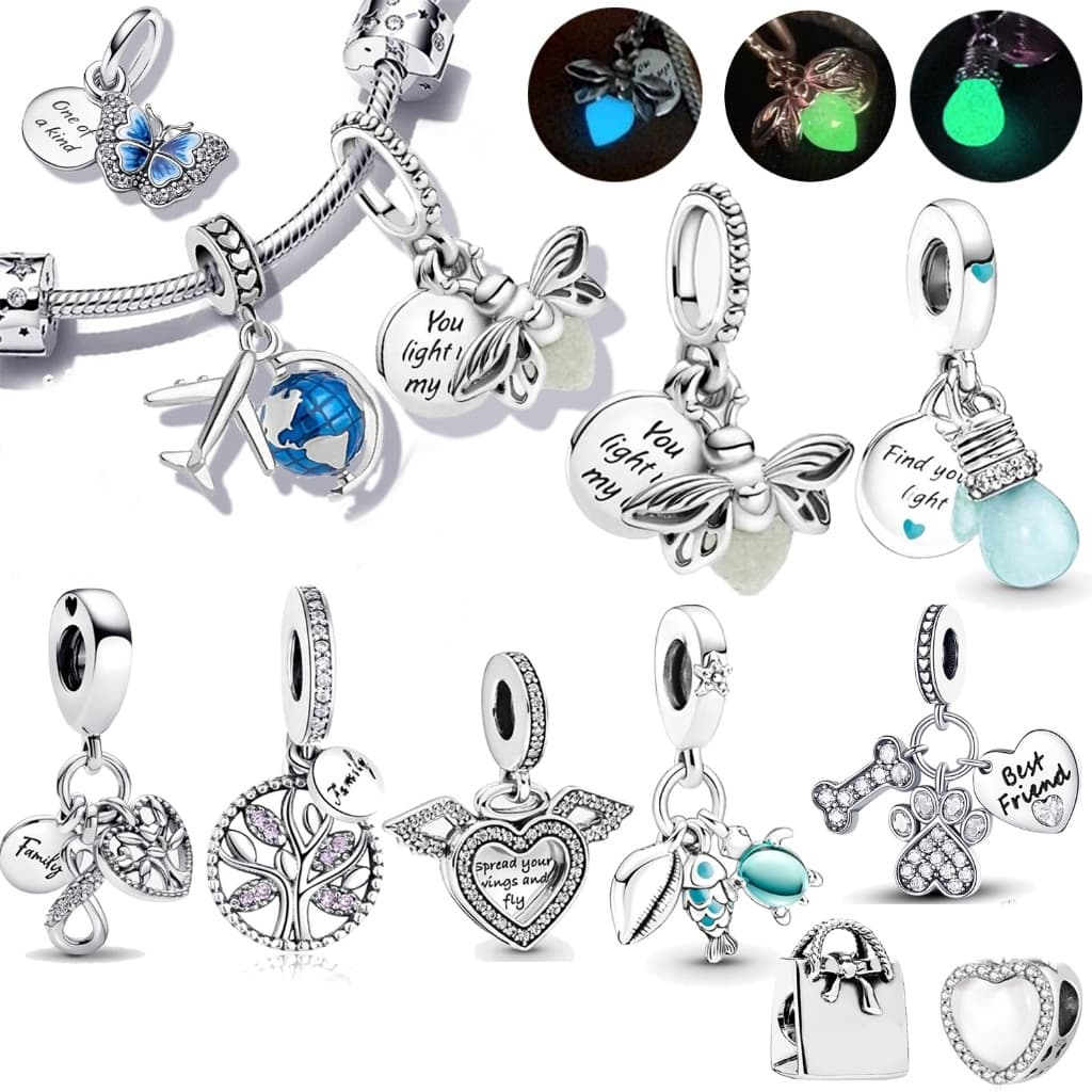 Berloques Prata 925 Simple Pingente Charme Firefly Brilhante Na Lâmpada Fluorescência Pulseira Pingente Bijuteria