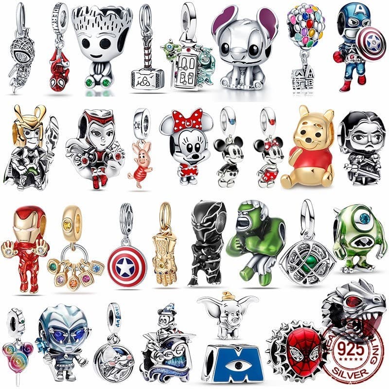 Berloques De Prata 925 Charme Pingente Homem Aranha Superman Charms Cão Mouse Urso Para Pulseira Jóias S925