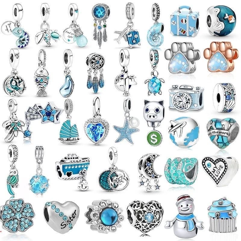 Berloque De Prata 925 Pingente De Pulseira Contas De Amuleto Ocean Azul