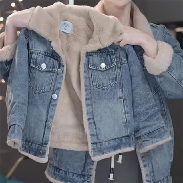 Meninas Jaqueta Jeans Grossa Inverno Quente Acolchoado Casaco Infantil Lapela Solta Outerwear Novo Casual Parkasirt