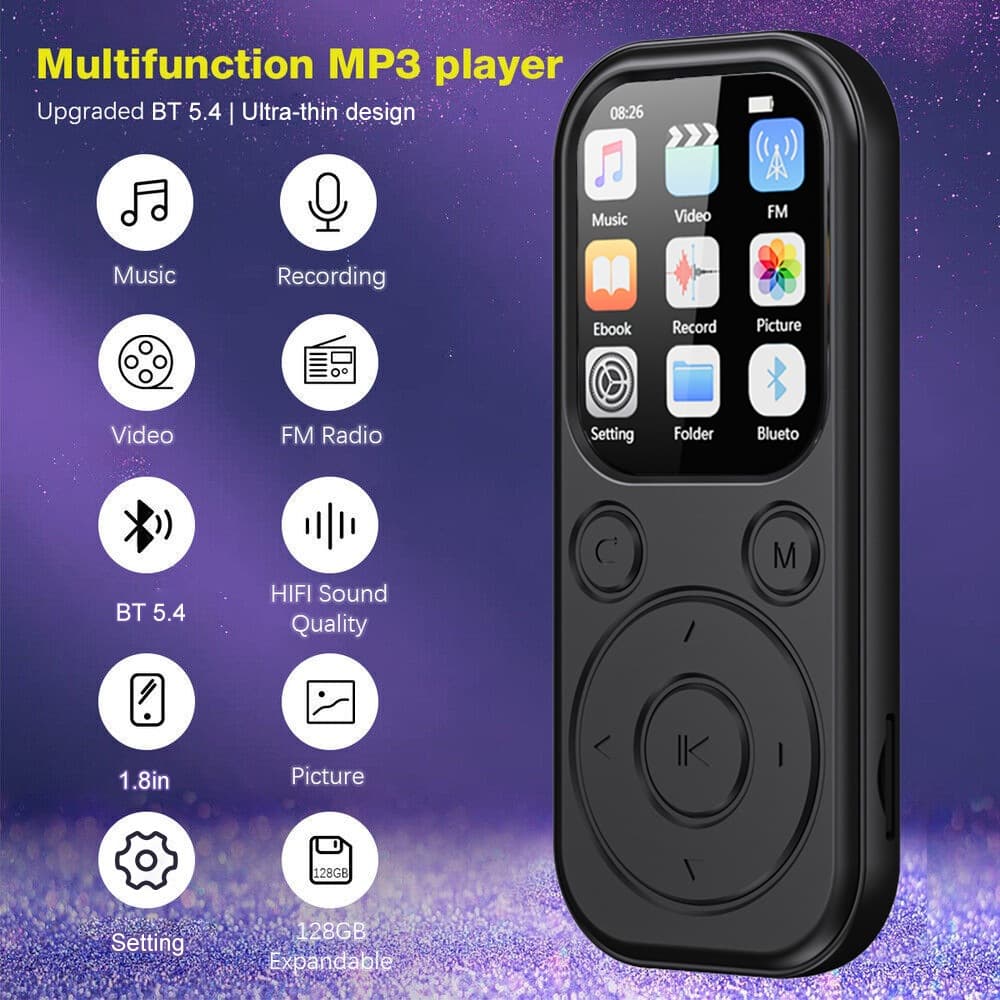 MP3/MP4 Music Player Rádio FM Eletrônico Leitor Portátil Com Tela De Alta Definição De 2 Polegadas