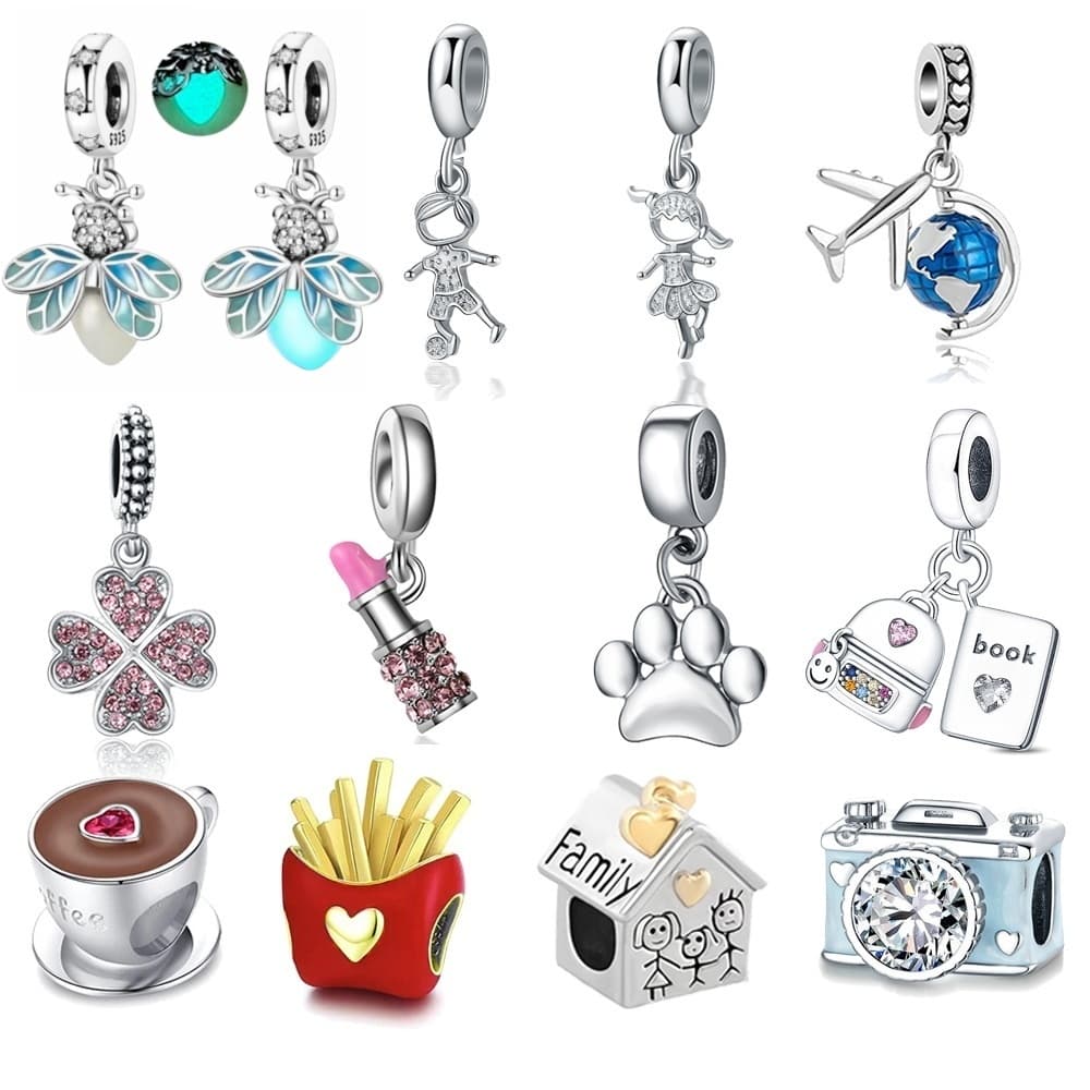 Berloque Prata 925 Dangle Charms Encantos Vagalume Luz noturna Amuletos Firefly Pingente Charme Joias Para Pulseira
