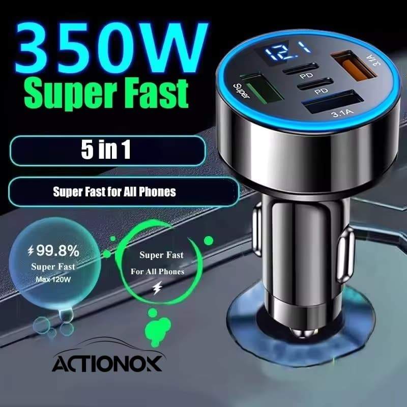 Adaptador De Carregador De Telefone Para Carro ACTIONOK 5 Em 1 USB Com Display De Tensão Porta PD Dupla Carga Super Rápi