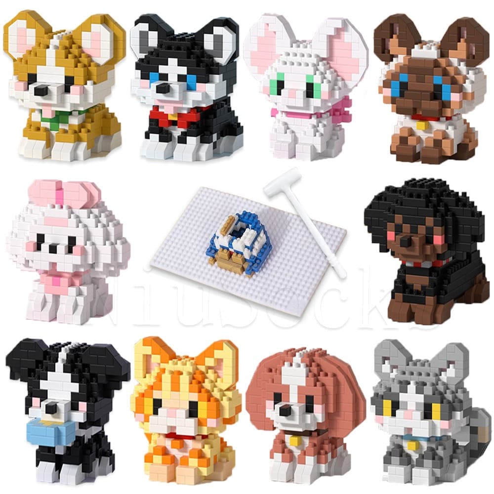 Novo Bloco De Construção Dos Desenhos Animados Brinquedo Cão E Gato animal Ornamento  Criança Presente Aniversário