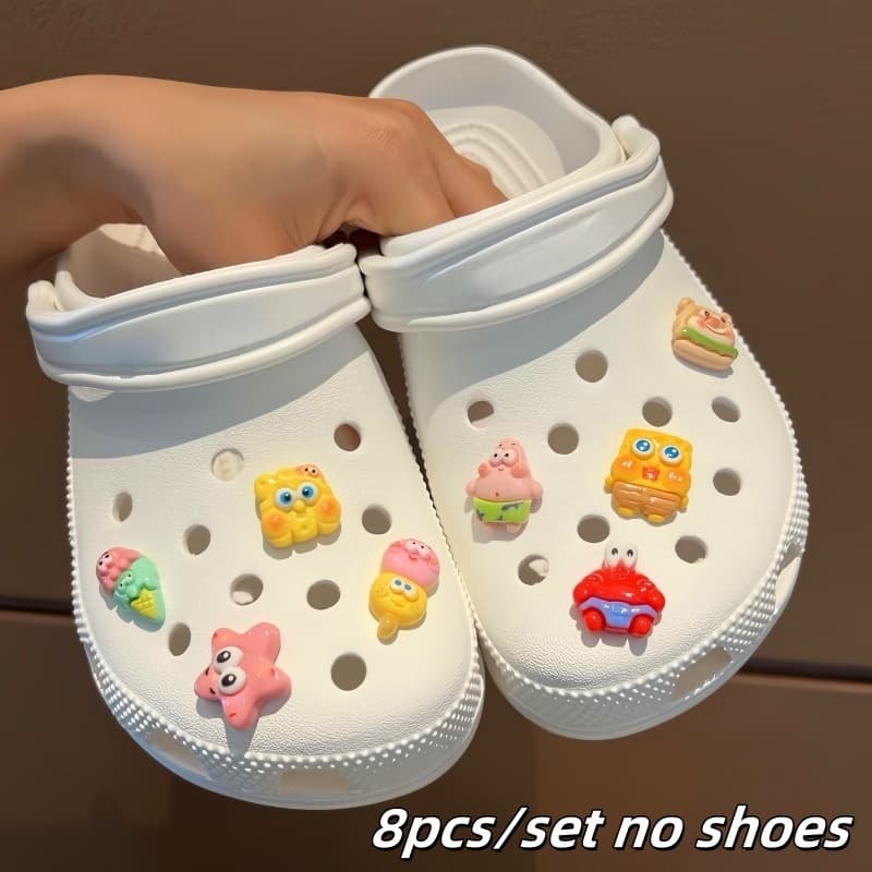 8 Pçs/set Botão Sapatos Charme Dos Desenhos Animados Bob Esponja Buraco Acessórios Para