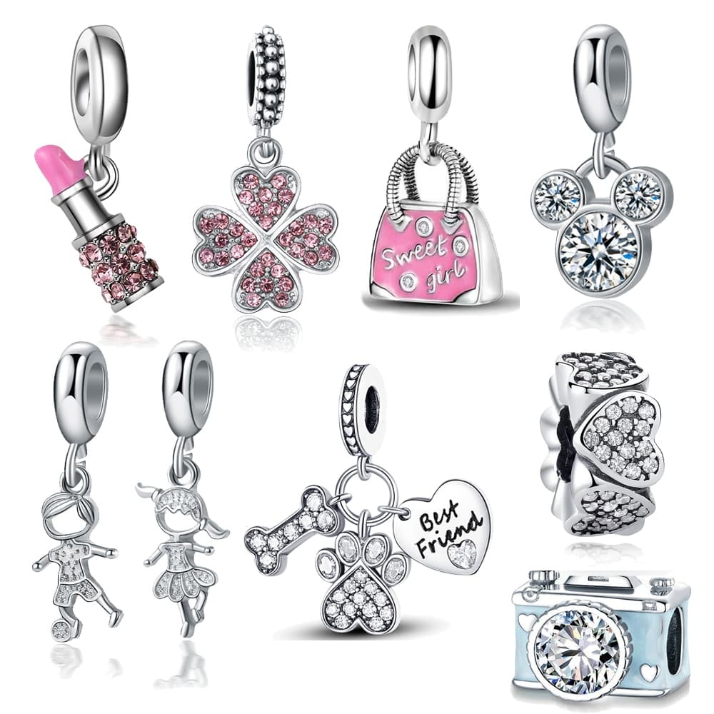 Berloque De Prata 925 Amuletos Trevo Tartaruga Marinha Cereja Pulseiras Contas Amantes Diamante Inlaid Charme Pingente