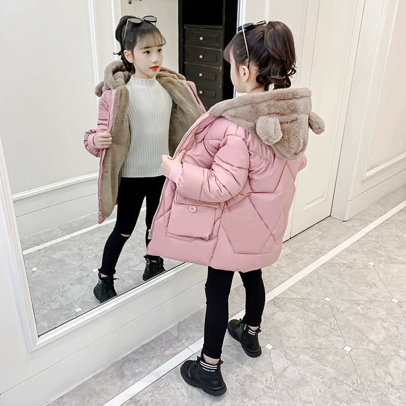 Inverno Meninas Jaquetas Acolchoadas Crianças Mais Veludo Grosso Casacos Quentes Outono Com Capuz Zíper Outerwear