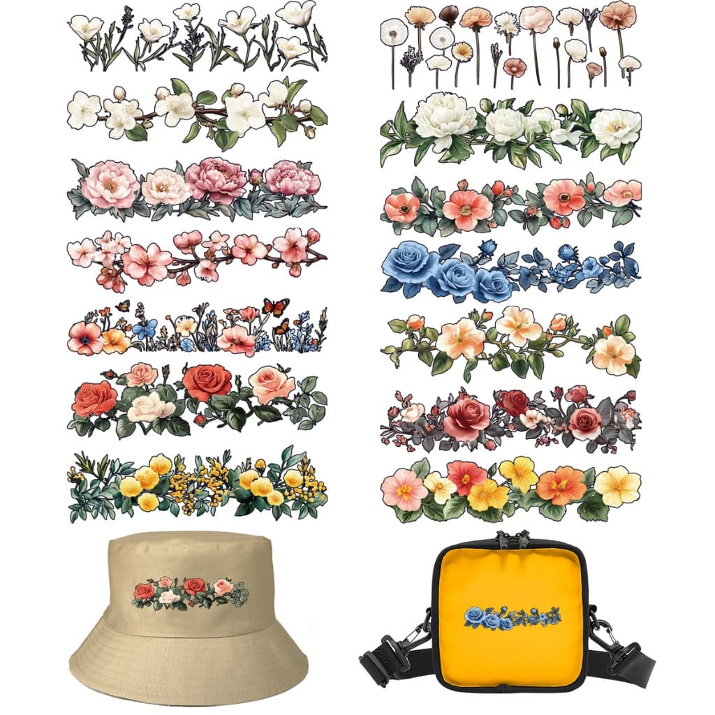 Conjunto De Flores De Transferência De Calor , Vinil , Fácil Impressão Para Roupas , Adesivos , Vestidos , Camiseta , Fa