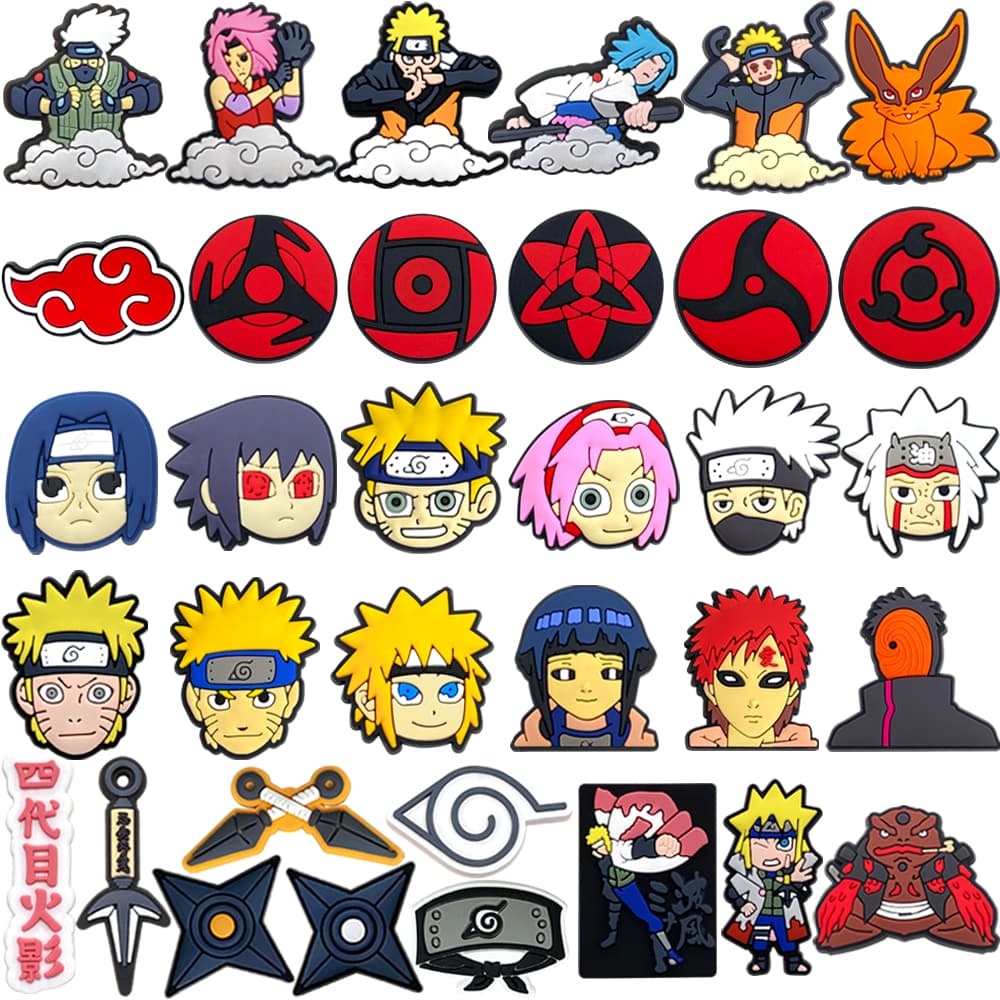 34 Modelos Anime Ninja Tênis Encantos Sandálias Pingente Botão Original Sapato Tamanco Pinos Presentes Para Amigos