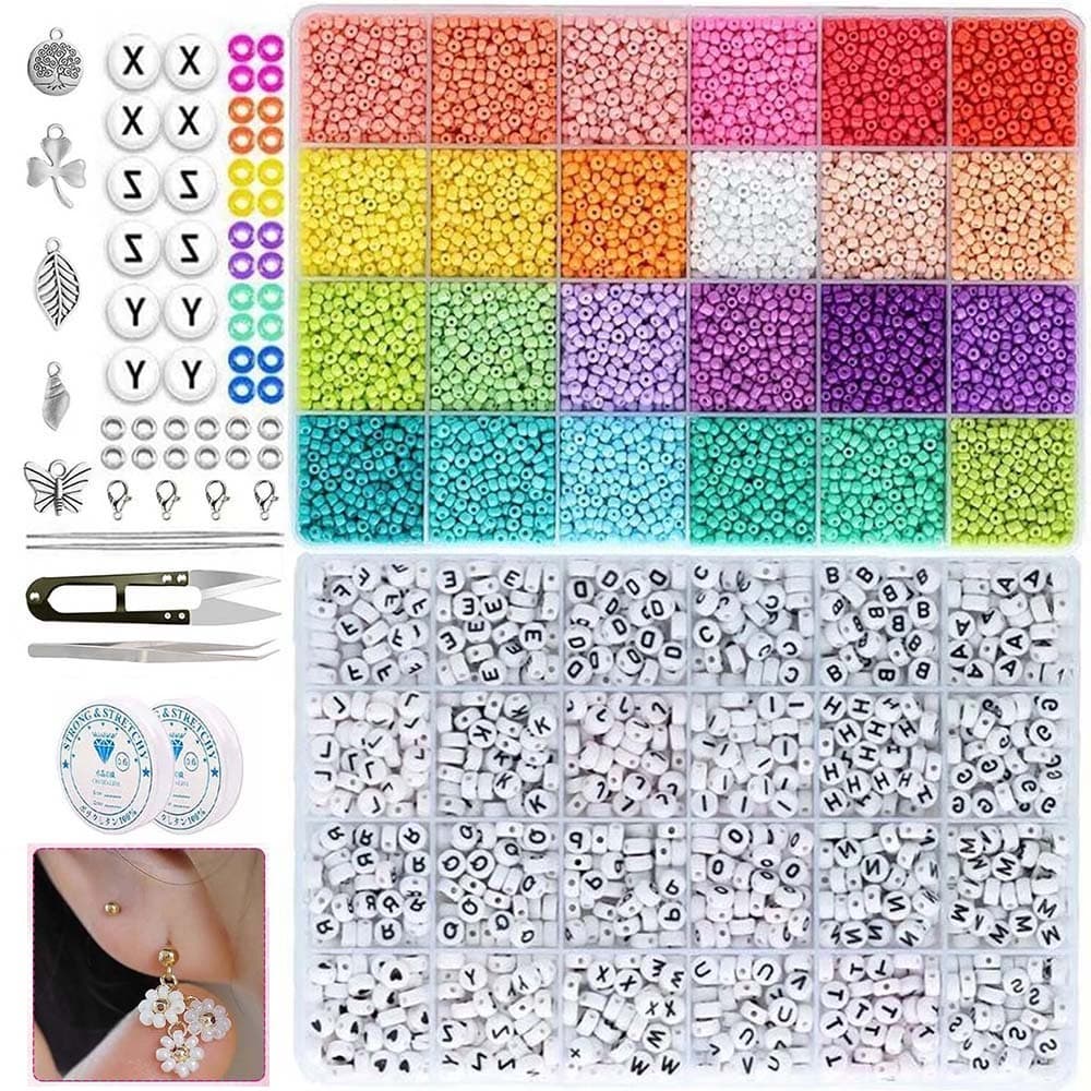 13200 Kit Fazer Pulseira Colar Brincos Micangas Bolinhas Coloridas Presente Criativo Crianças Montar Bijuterias