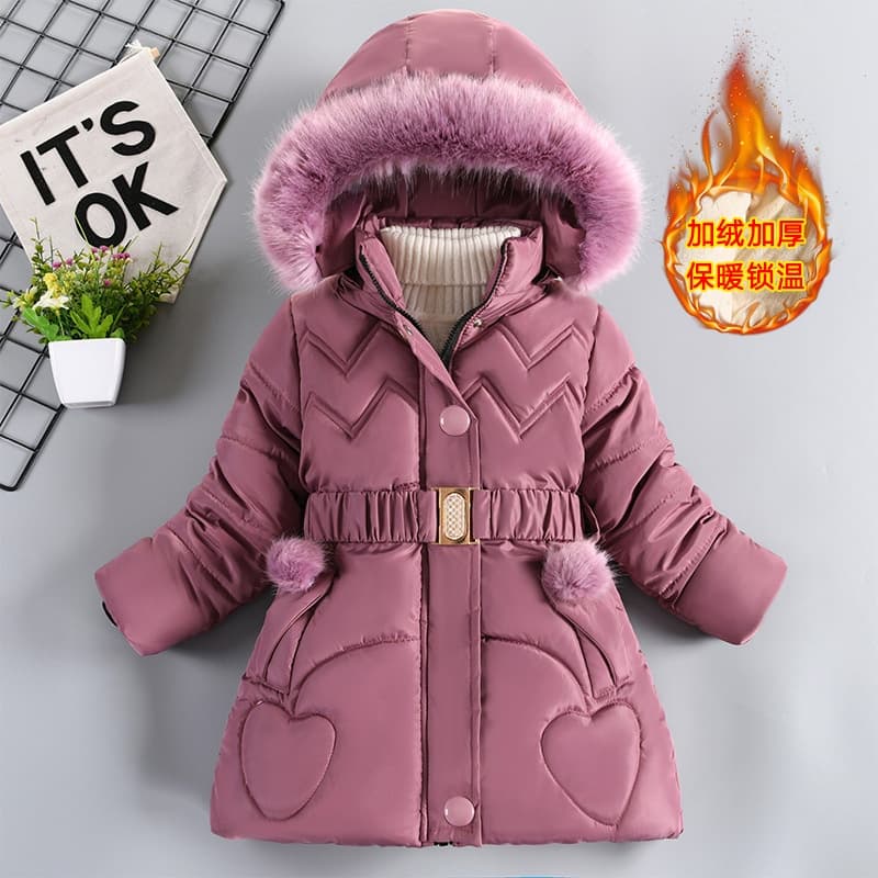 Inverno Meninas Casaco Acolchoado Crianças Mais Veludo Grosso Jaquetas Quentes Com Capuz Zíper Gola De Pele Outerwear