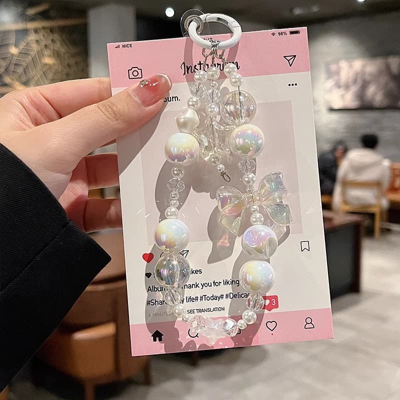 Cordão de Diamante de Luxo para Telefone Celular com Pingente de Jóias de Strass e Contas