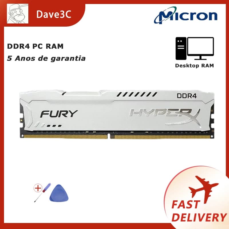 Memória RAM HyperX DDR4 4GB/8GB/16GB 2400/2666/3200MHz UDIMM 288-pin 1.2V CL22 - Intel/AMD