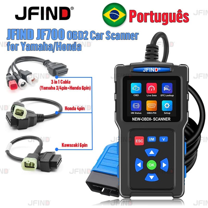 JFIND JF700 OBD2 Scanner De Carro Para Honda/Yamaha Leitor De Código De Falha De Motor Analisador De Automóvel I/M Testa