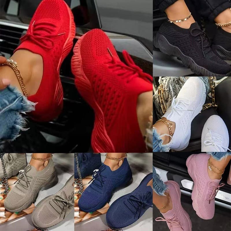 Plus Size Tênis Feminino Correndo Ginástica Com Renda Casual Malha Respirável Zapatillas