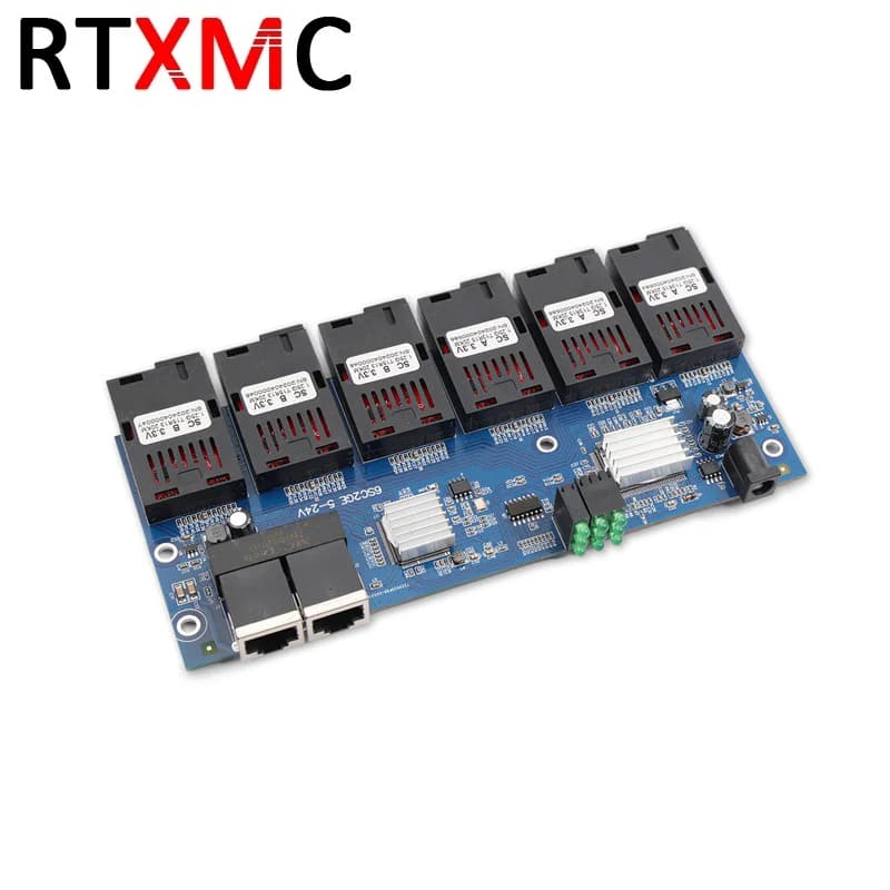 Conversor De Interruptor De Mídia De Fibra Óptica Ethernet 100/1000M Gigabit 6 * Porta De 2 * RJ45 FTTH Monomodo Placa P