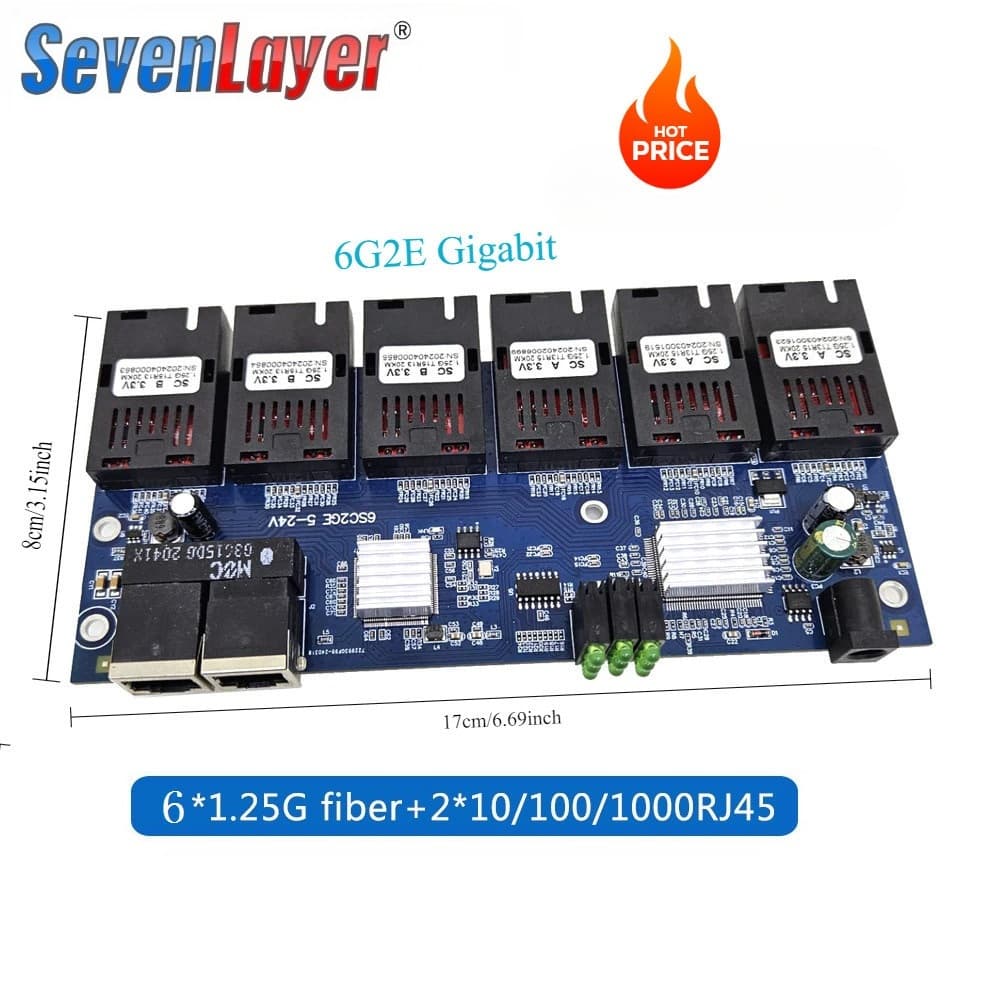 Gigabit 6 SC 2 RJ45 6F2GE Porta De Fibra Conversor De Interruptor Ethernet Rápido Mídia Óptica 10/100/1000M