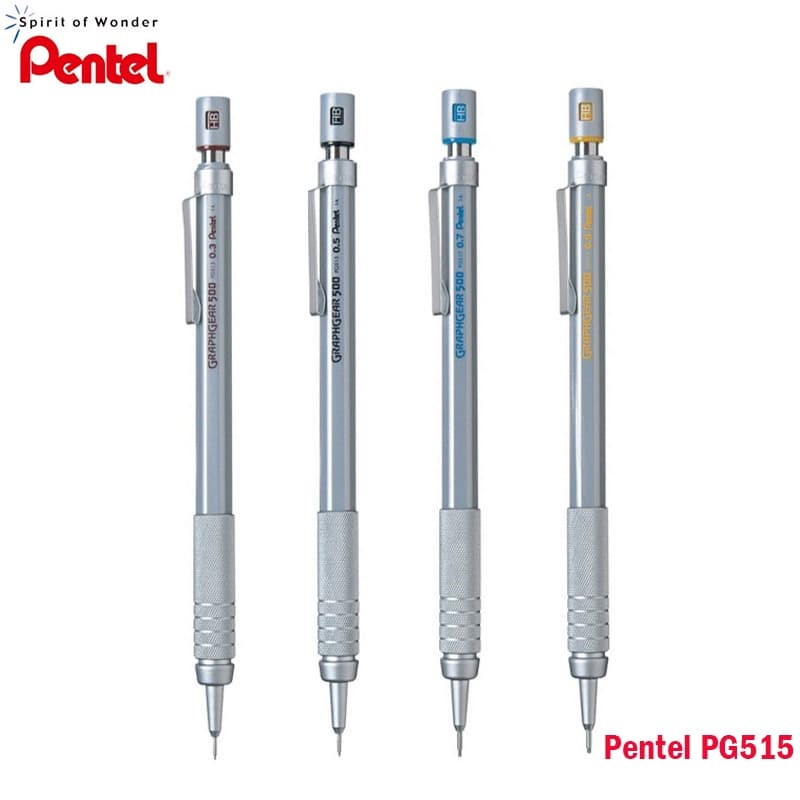 Japão Pentel PG515 Lápis Mecânico Gráfico Engrenagem 500 De Desenho De Prata PG513 PG517 PG519 0.5mm