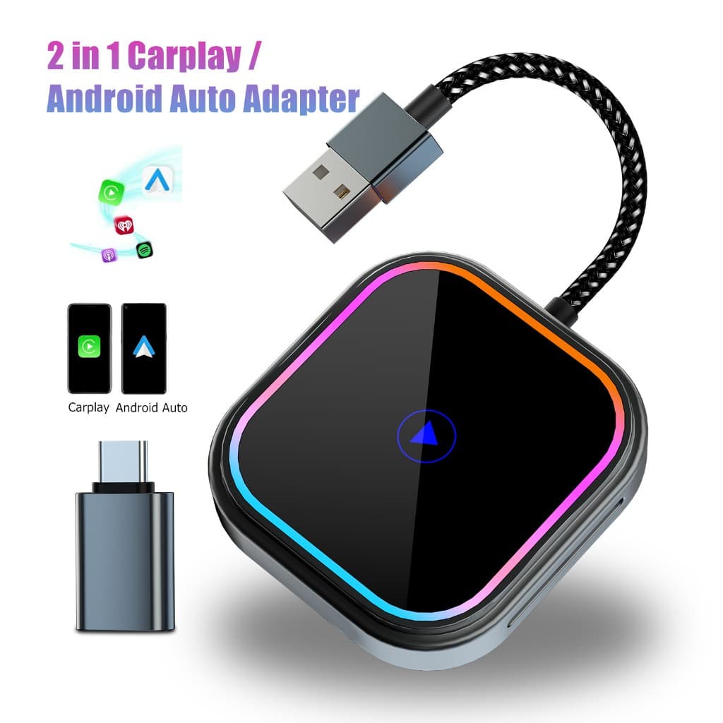 Adaptador Automático Carplay Android Sem Fio Para iPhone 11.0 + Phone Com Luz RGB