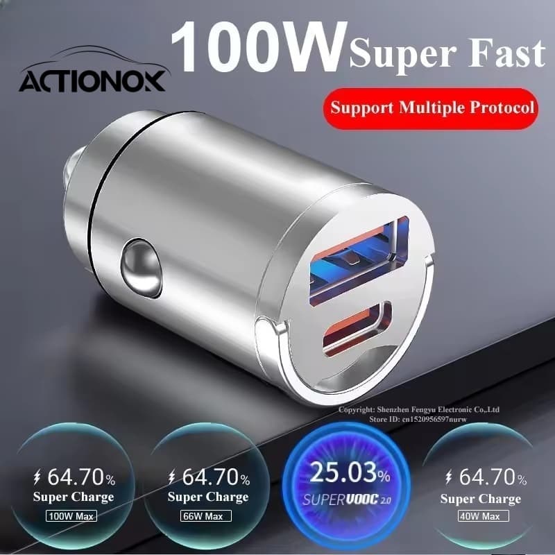 ACTIONOK 12-24V 200W Porta Dupla Mini USB Carregador De Carro Carregamento Ultra Rápido Tomada De Isqueiro Adaptador De 