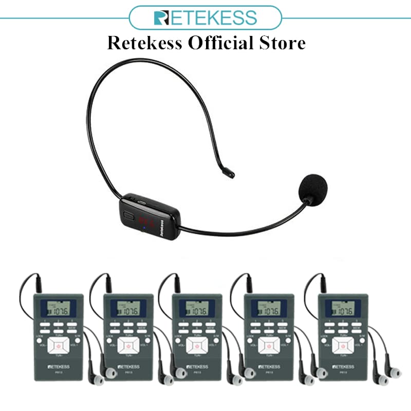 Sistema De Transmissão De Voz Sem Fio Retekess Transmissor FM TR503 Receptor De Rádio PR13 Para Guiar Instrumentos Music
