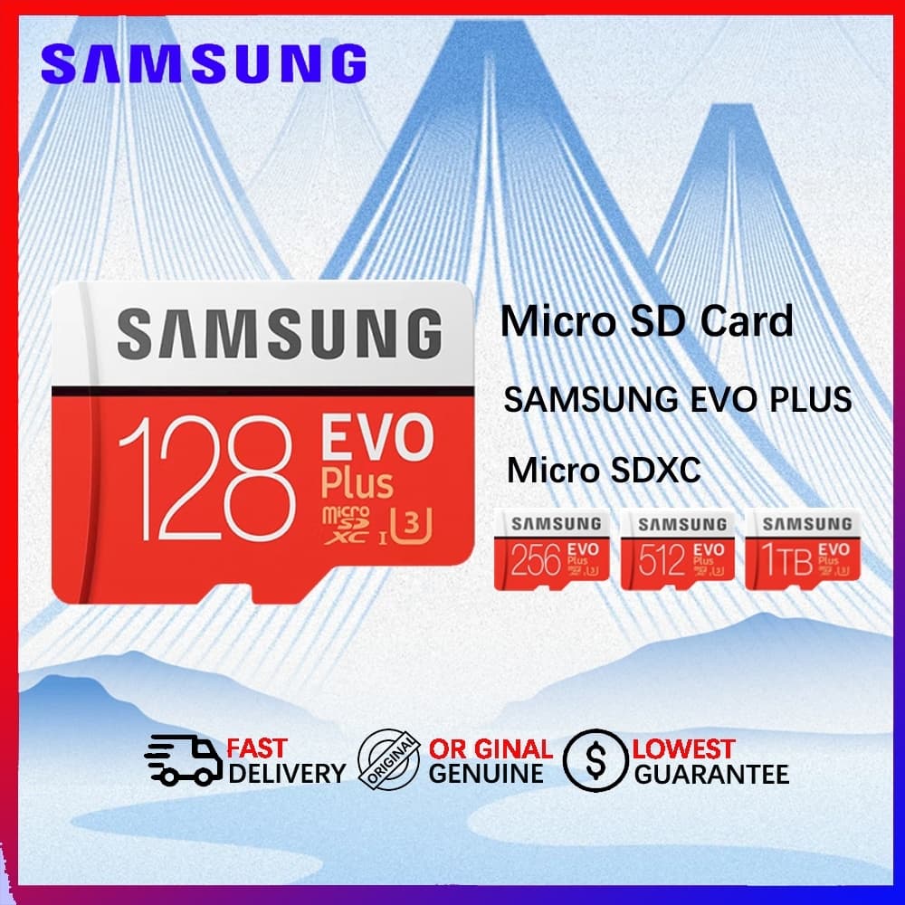 Cartão De Memória Samsung MicroSD 100MB/s Com SD 32GB/64GB/128GB/256GB/512G/1024G