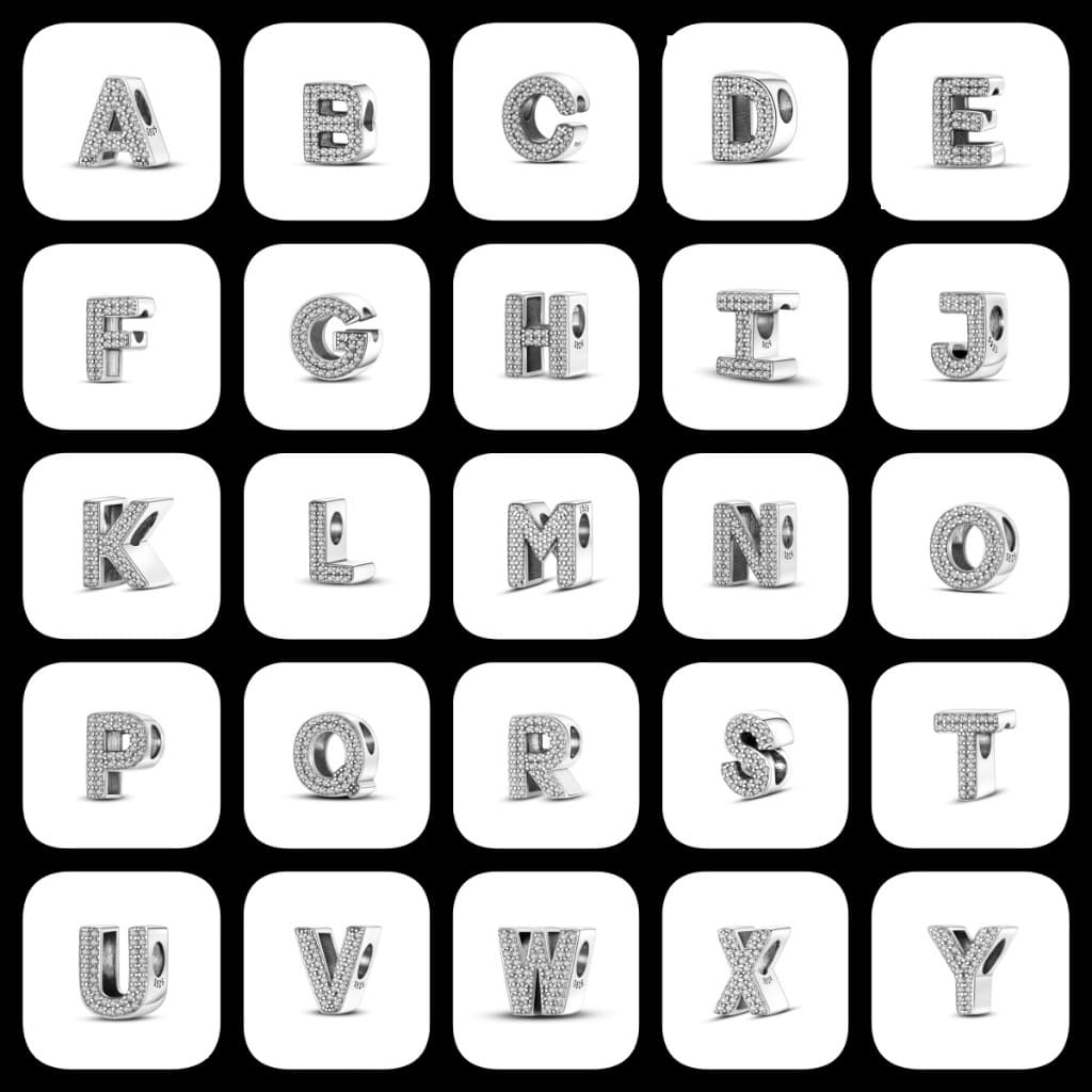 Pingente de conta de letra Pavé em prata S925 | 26 letras disponíveis | Pulseira/Colar/Pulseira Combinação Gratuita