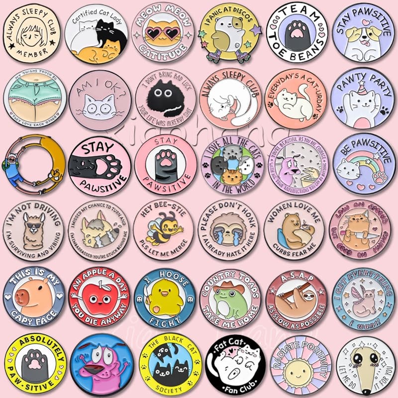 Animal Dos Desenhos Animados Gato Pata Esmalte Pino Bonito Gatinho Dormir Clube Broche Metal Redondo Emblemas Mochila Ac