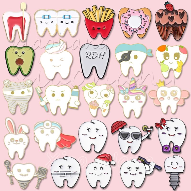 Criativo Bonito Dente Esmalte Pino Saúde Médica Dentes Forma Broche Lapela Crachá Dos Desenhos Animados Pinos De Metal A