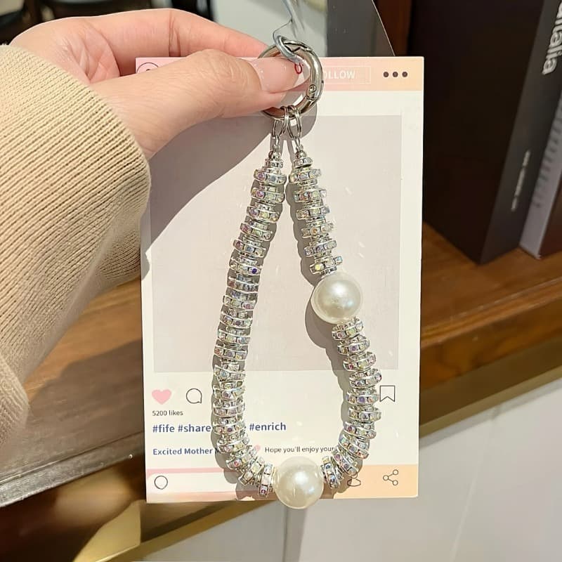 Telefone Anti-Perda Chave De Pulseira Pingente De Pulso Curto Corrente De Mão Feminina Contas Redondas Macaron Móvel