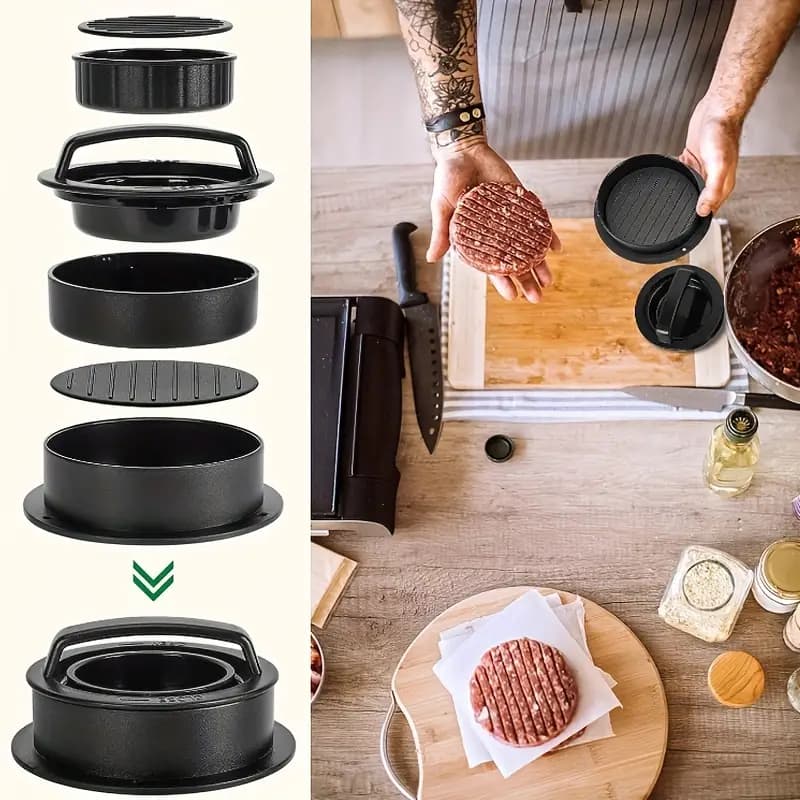 Conjunto de 5 peças de molde de hambúrguer portátil destacável molde grande tamanho pequeno dispositivo de formação de b