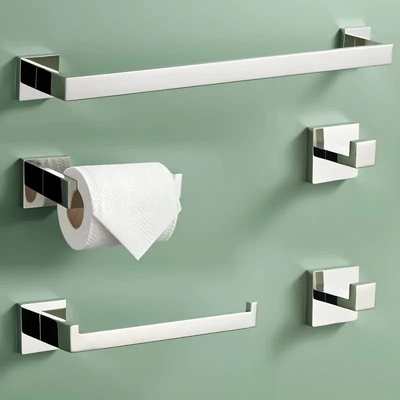 Conjunto de 5 peças de acessórios de banheiro prata luxo 304 chapeamento cromado de aço inoxidável