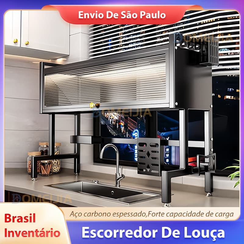 【Envio SP】Escorredor De Louças Organizador De Pia De Cozinha Bancada Para Cozinha Prateleira Porta L65/75/85/95/105cm