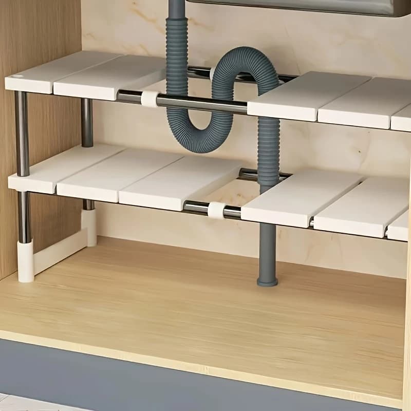 1pc Aço inoxidável e plástico em camadas sob a pia rack de armazenamento - organizador de armário de cozinha retrátil