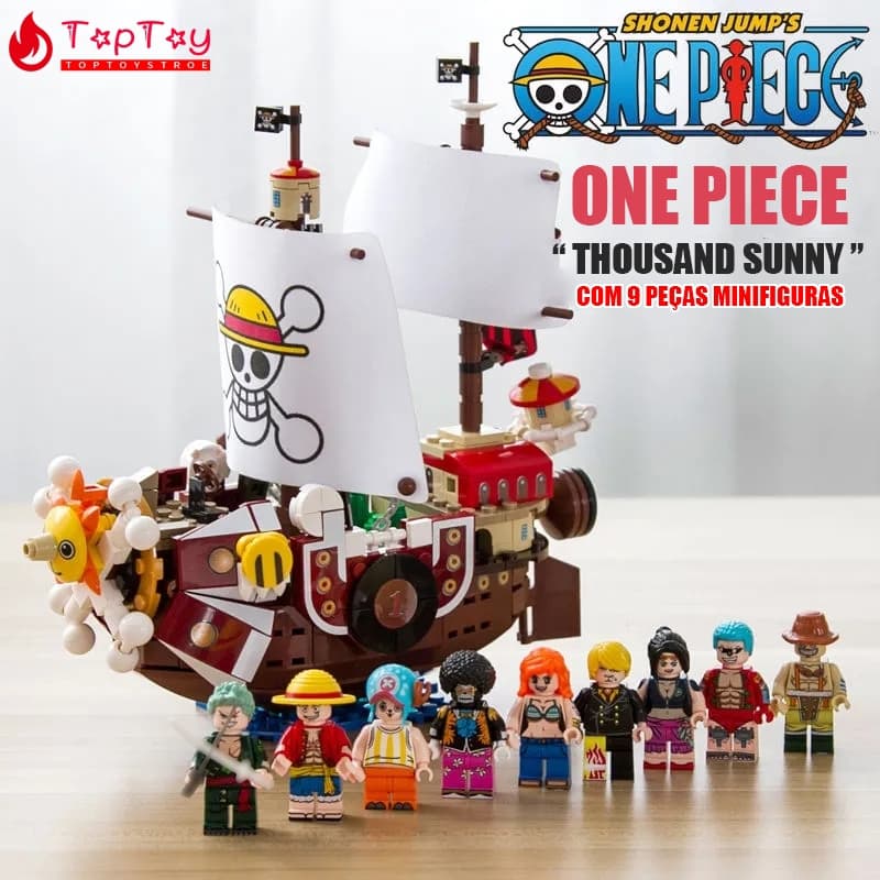 432 Pçs One Piece Thousand Sunny Blocos de Montar Brinquedos Educativo com 9 Minifiguras Presente de Natal e Aniversário