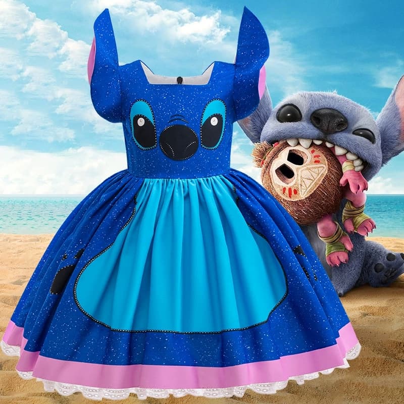 Stitch Meninas Vestido Bonito Dos Desenhos Animados Cosplay De Princesa Trajes De Festa De Aniversário 2-10 Anos Criança