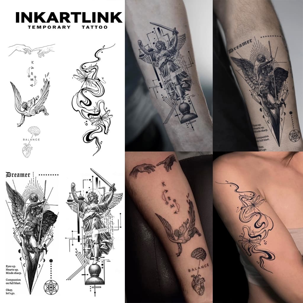 Adesivos De Tatuagem Temporária De Braço Minimalista Inkartlink , Mágica À Prova D'água De Longa Duração , Dura Até 15 D