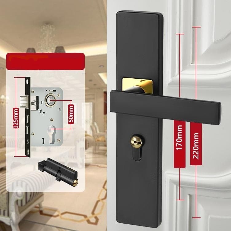 Fechadura de porta preta, sem necessidade de modificar o furo, maçaneta de porta silenciosa e antiga