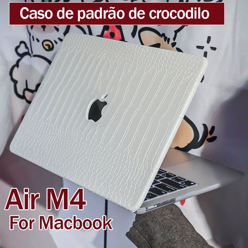 Moda Cor Branca Textura De Crocodilo De Couro Para Macbook case Air M4 M3 M2 A3240 A2681 2020 Air 13 Polegada A2337