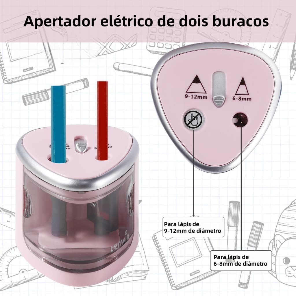 Afiador de Lápis Elétrico Automático - Material Escolar para Alunos do Ensino Fundamental