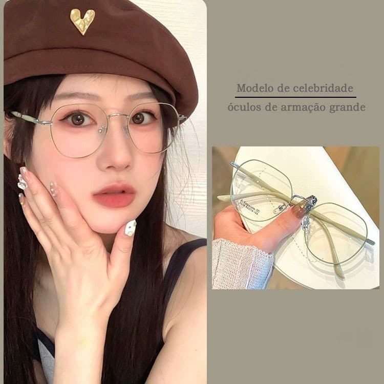 Moldura De Óculos Redondo Feminino Lente Transparente Anti-Radiação Filtro Armações poligonais elegantes anti-luz azul