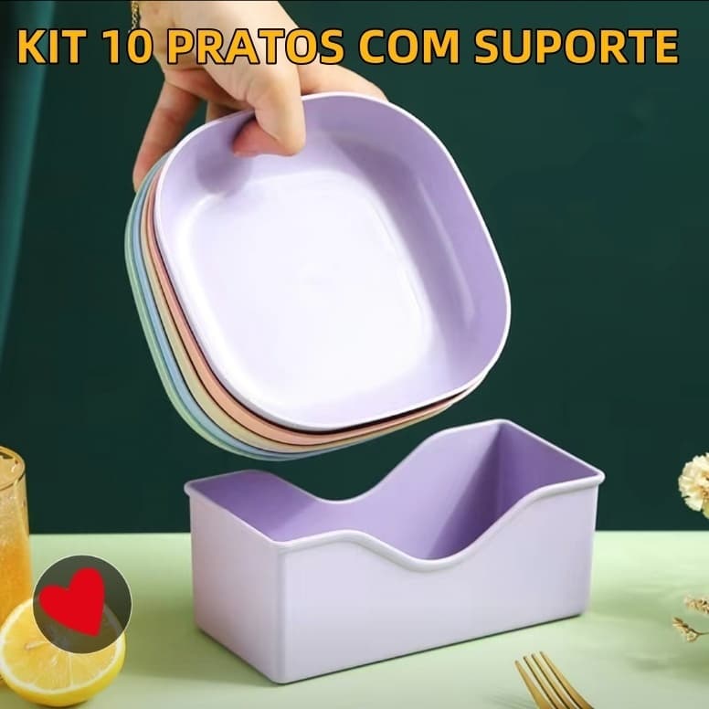 HAOSIN Kit Com 10 Pratos Plásticos Duros Reutilizaveis Com Suporte