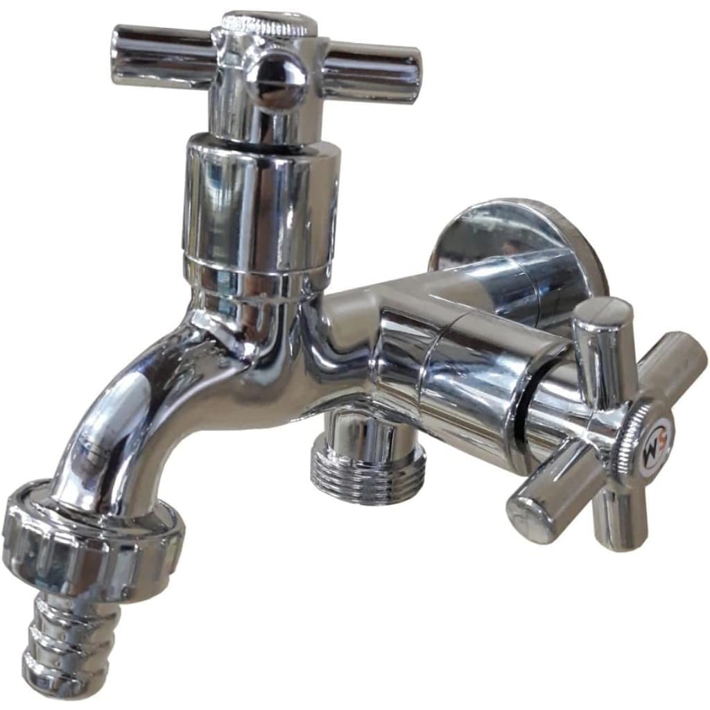 Torneira Dupla Para Tanque De Máquina De Lavar , Cromada , 1/4 Volta , 2 Tomadas