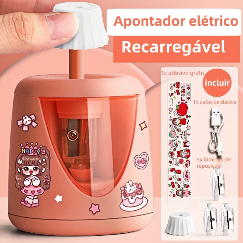Apontador Eletrico para Lápis,Apontador Escolar,Apontador de Lápis Elétrico,USB Recarregável,(3*lâmina de substituição)