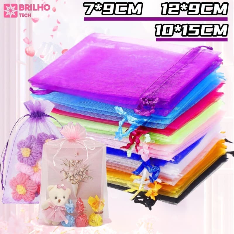 Kit 100/50/25/10 Un Saco Saquinho Organza Tule Saquinho 7x9 9x12 10x15 13×18 Festa Casamento (Escolha A Cor)