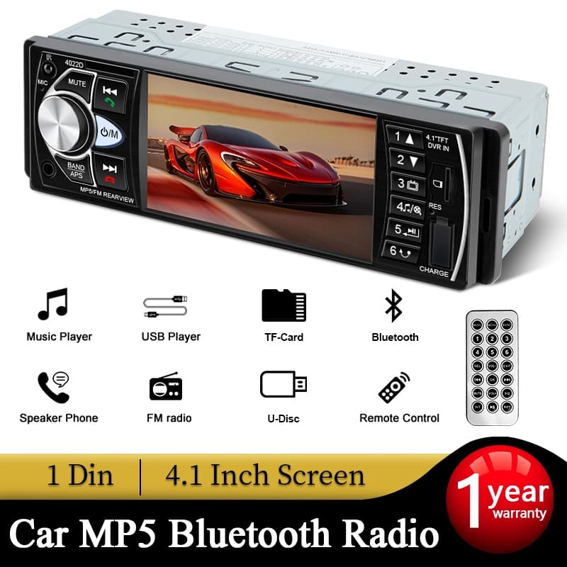 Central Multimídia MP5 Automotivo Bluetooth 1 Din 4.1 Polegadas USB/TF/AUX FM Estéreo