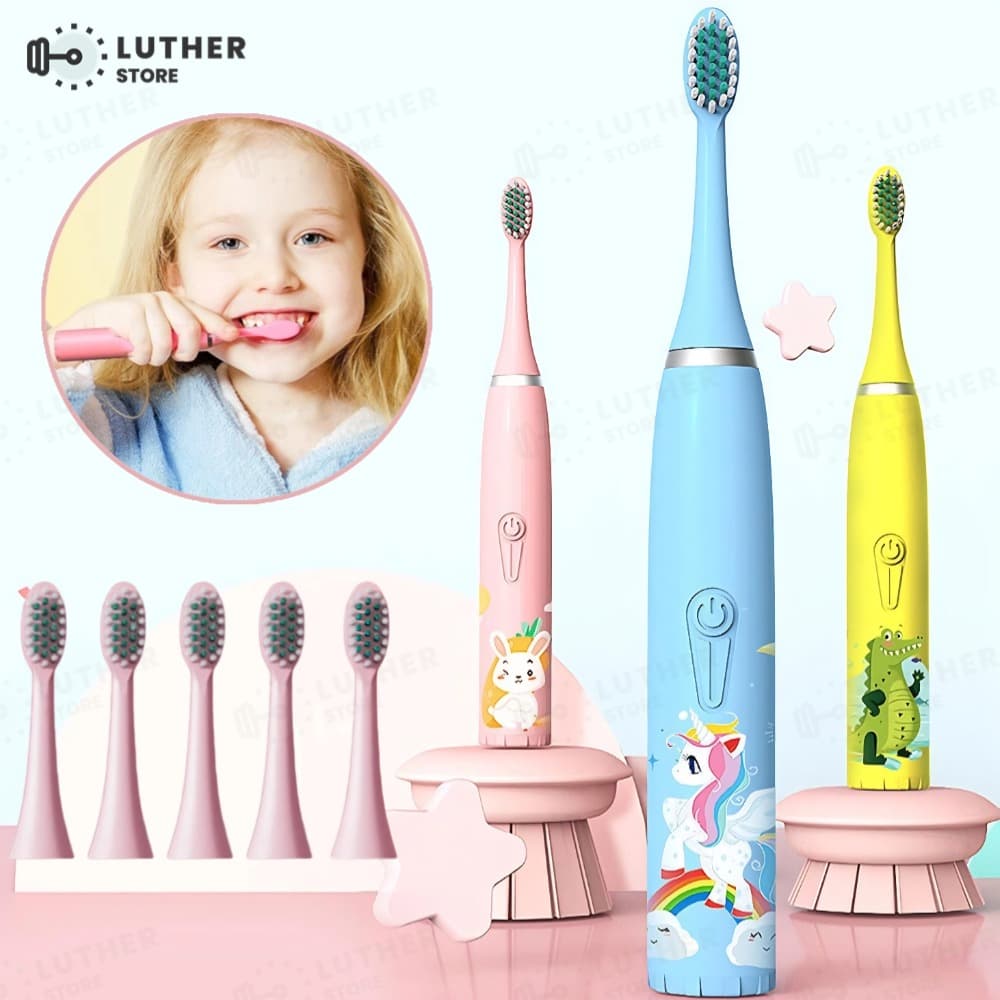 Escova Dental Elétrica Ultra-Sônica Para Crianças Acústica Onda Fofa Cabelos Suaves Dupla Face Limpa Cuidados